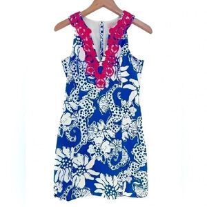 Lilly Pulitzer Augusta Shift Dress Deep Sea Blue Quahog Chowdah Lace Trim